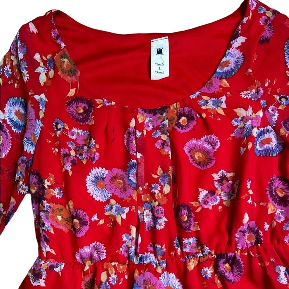 Anthropologie Needle & Thread Red Floral Dress Semi Sheer Size Small - Picture 2 of 9